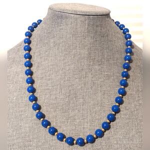 Vintage Estate Signed Crown Trifari Retro Chic Acrylic Blue Beaded Necklace